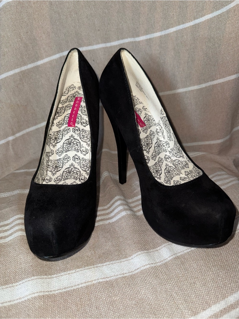 Bordello Black Suede Platform Stiletto Pumps